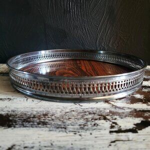 Vintage Sheffield Silverplate and Formica Round Serving Cocktail Tray, Bar Tray